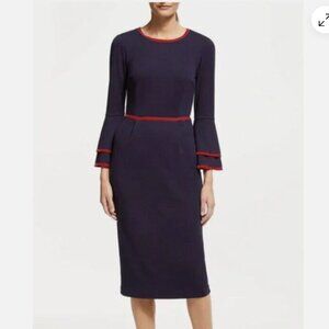 Boden Cora Sheath Dress Navy Bell Sleeve Velvet Trim Jewel Neck Size 6P